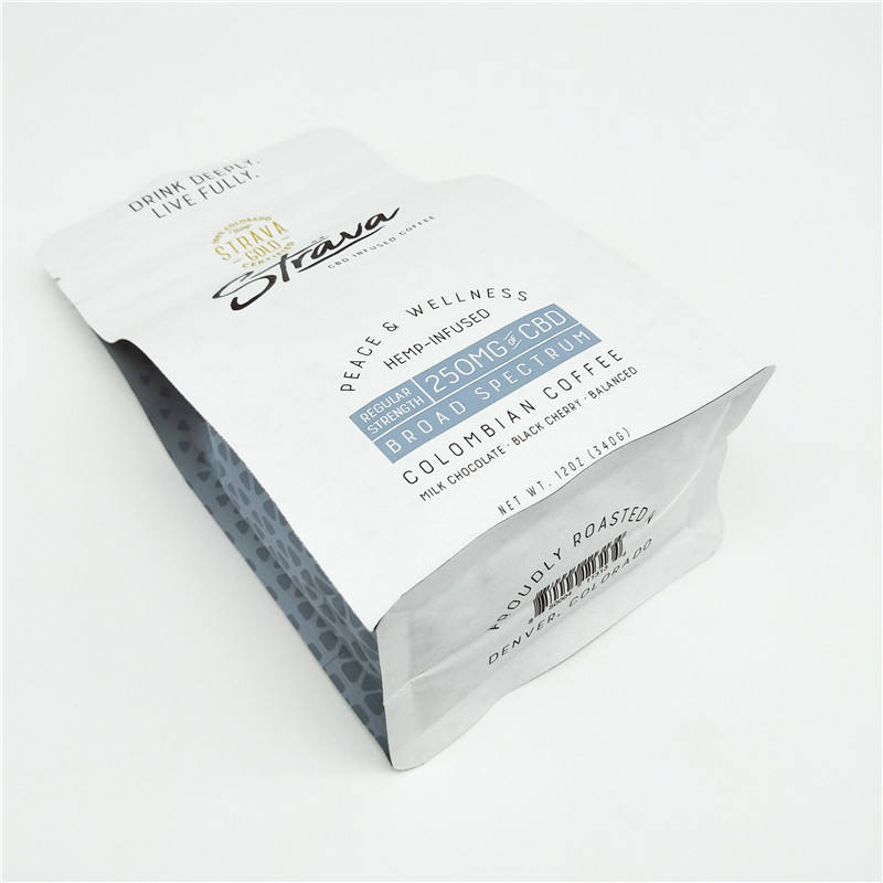 Custom Flat Bottom Matte White Coffee Bag With Valve