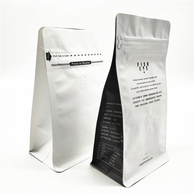 Custom Flat Bottom Matte White Coffee Bag With Valve